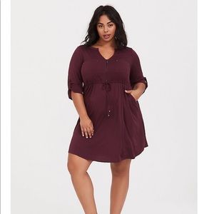 Torrid Burgundy Purple Zip Challis Shirt Dress